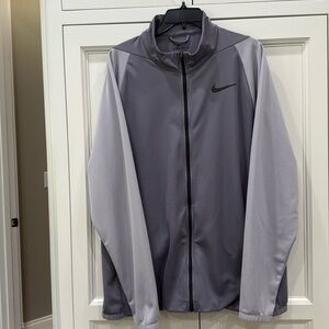 Nike Dri-Fit Two toned Gray full Zip athletic Jacket. Mens XL. Black swoosh